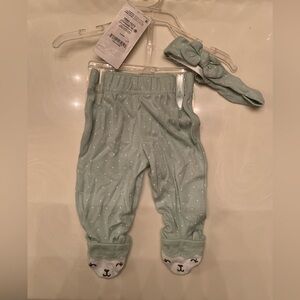 Carter's Light Green Baby Pants with Headband Brand New with tags Newborn